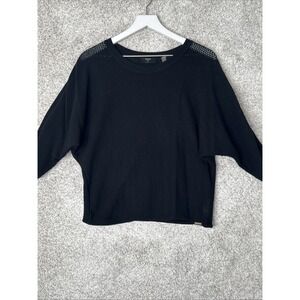 T Tahari Women Black 3/4‎ Sleeve Top Sz Medium Eyelet